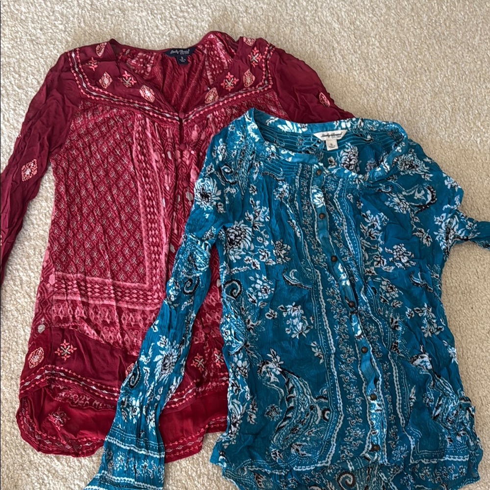 LUCKY BRAND LOT Red and Blue Boho Blouses Size Small
